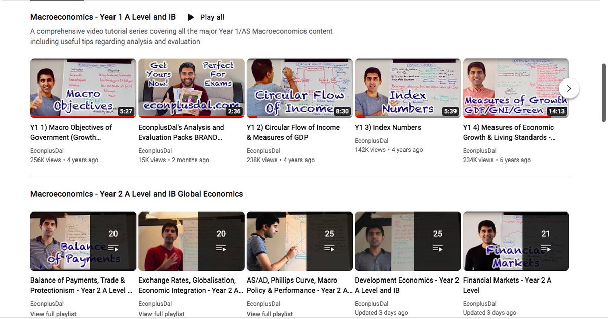 Crucial as you revise over the break to master content and practise a variety of questions. Use these playlists to source videos from; 1) Year 1 Micro & Macro 2) Year 2 Micro & Macro 3) Development Economics 4) Financial Markets 5) Labour Markets