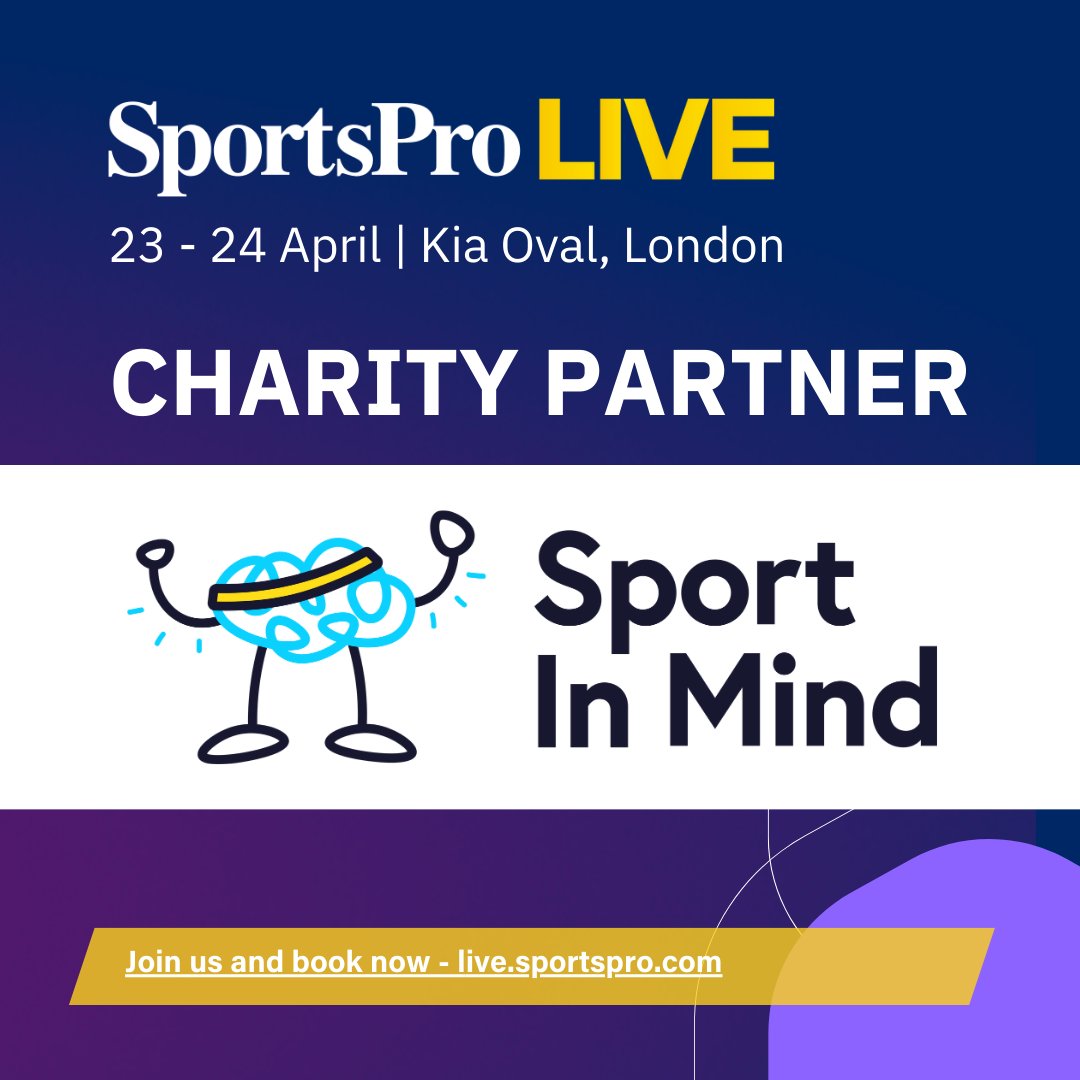 We are pleased to share that we are the Charity Partner for this year's SportsPro Live event at The Kia Oval on 23-24 April. Organised by @SportsPro, it brings together thousands of experts from across the entire industry to learn, innovate and network. #MentalHealthMatters