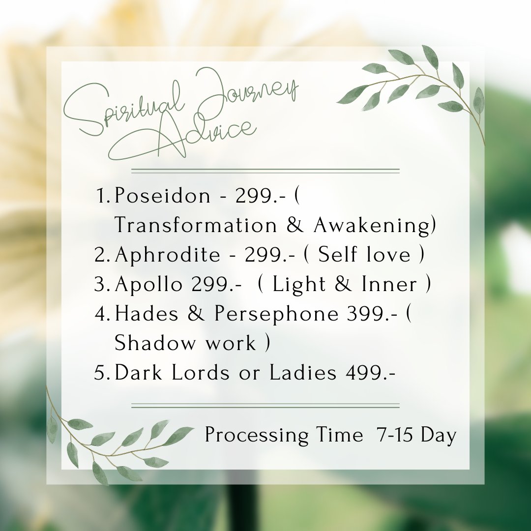 ✨Fortune Teller &amp; Spiritual Service

 - บริการใดที่ไม่ได้ระบุเวลาจะแจ้งให้ทราบหลังจองบริการ
- บางบริการต้องมีการนัดเวลา 
- หากจองแล้วไม่สามารถยกเลิกได้ ถ้ามีการส่งงานล่าช้าจะแจ้งให้ทราบและคืนเงินเต็มจำนวน  

สามารถสอบถามเพิ่มเติมหรือจองบริการได้ทาง DM