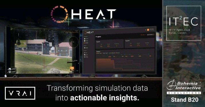 Excited to be showcasing HEAT at @ITEC_Event in London next week! Join us at stand B20 where we are partnering with @BISimulations. Learn how we are transforming simulation #data into actionable #insights to improve human performance. #ITEC #IT2EC #VBS4 #BISim