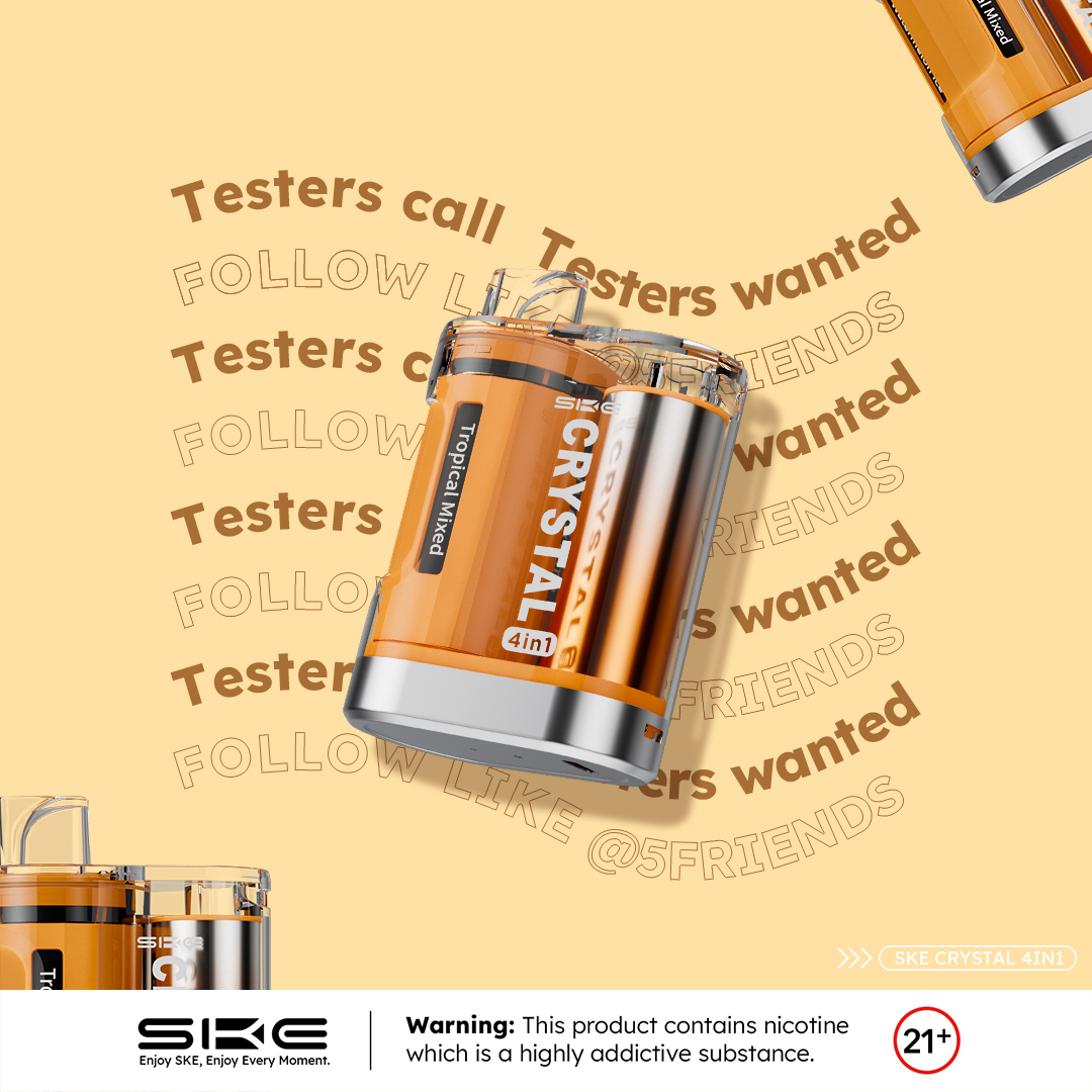 🔥TESTER WANTED🔥
🌟 We're seeking 10 passionate fans to help test and enhance our latest #skecrystal4in1 ! 

❓How to join :

📌 Follow us
📌 Like this post
📌 Tag 5 friends

Warning: This product contains nicotine which is a highly addictive substance. You must be 21+