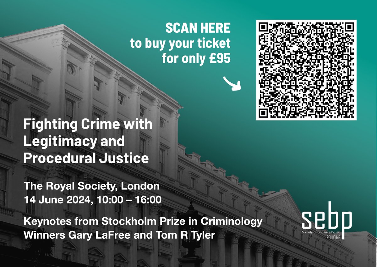 Book your ticket to our flagship event of the summer with keynotes from Gary LaFree and Tom R Tyler. This invitation is exclusive to those who work in the police, government and academia. Tickets are priced at only £95 for members and it's free to join! ticketsource.co.uk/society-of-evi…