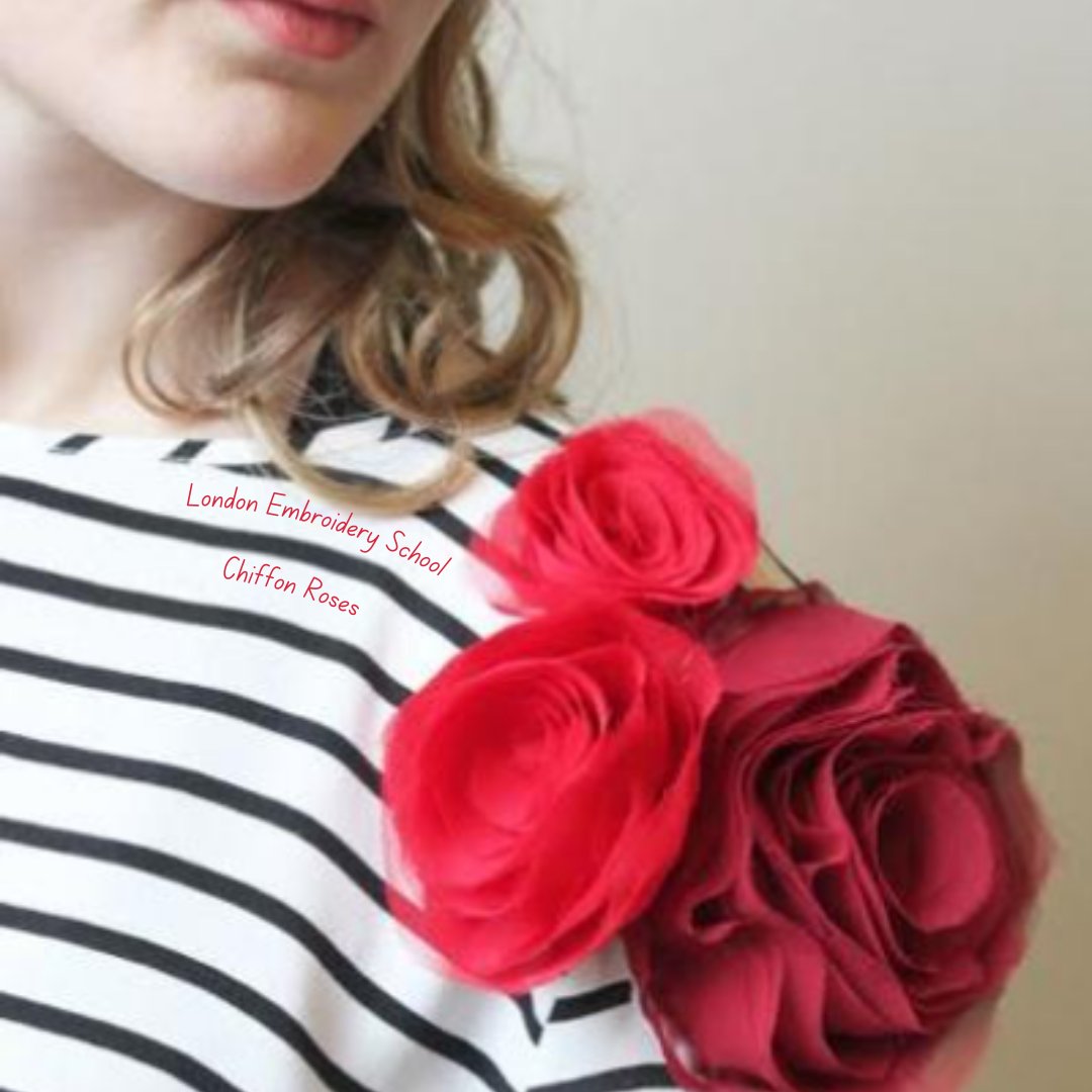 Add a sprinkle of Chiffon Roses to your ensemble for that DIY pizzazz! #sopretty . . . . . #londonembroideryschool #embrodiery #DIY #chiffonroses #onlinelearning #chiffon #roses #fashion #flowermaking