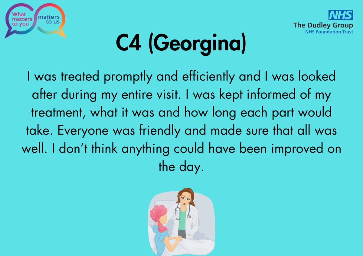 Excellent feedback for C4 Georgina unit! well done for providing the best care and treatment for patients! @jillfaulkner65 @DudleyGroupCEO @MataMorris_SK @DudleyGroupNHS