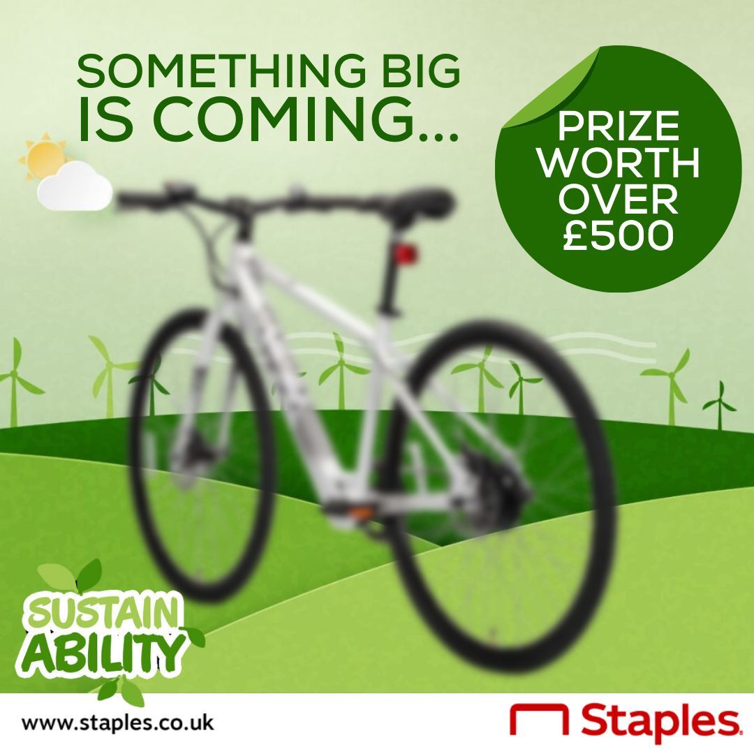 Something exciting is coming your way! 🚴🏼 Get ready to join us towards a greener, sustainable future 🌱 Stay tuned to find out more next week, you won’t want to miss out! - #StaplesUK #Sustainability #ComingSoon #Competition #Giveaway #PrizeDraw #WIN