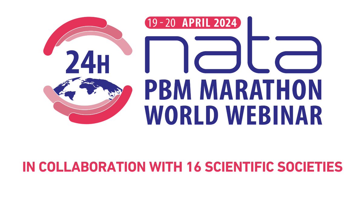 NATA 24H WORLD WEBINAR PBM MARATHON The hugely successful NATA 24h #PBM webinar will run again from 19 Apr - 20 Apr. Beginning at #NATA24 in Bologna we go to Latin America, North America to Australia,NZ over to Asia to Africa back to Europe. Find out more nataonline.com/pbm-marathon-2…