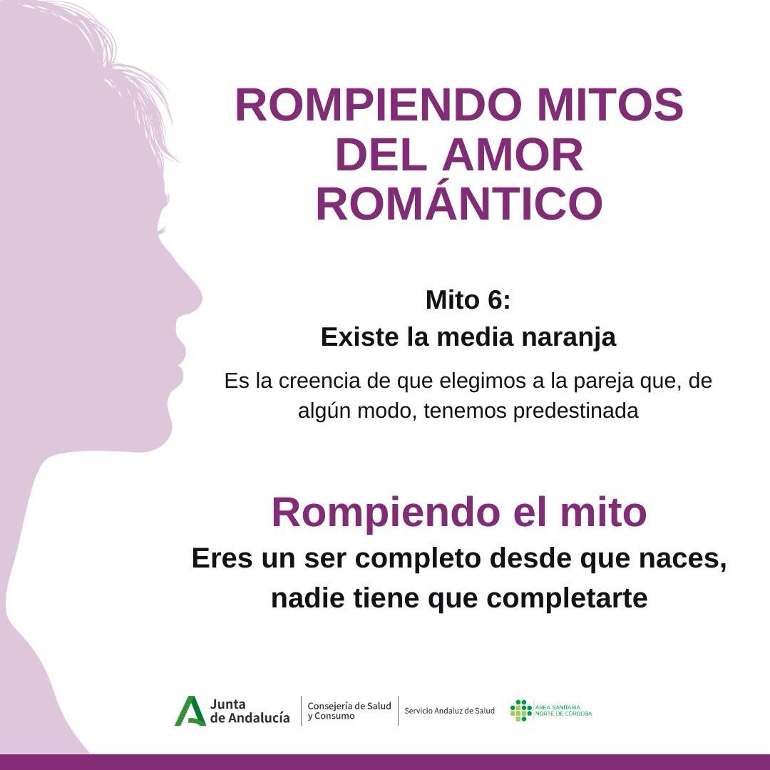 🟣 ROMPIENDO MITOS DEL AMOR ROMÁNTICO 👉 MITO 6: Existe la media naranja 🗣 Es la creencia de que elegimos a la pareja que, de algún modo, tenemos predestinada. ‼️ ROMPIENDO EL MITO: ERES UN SER COMPLETO DESDE QUE NACES, NADIE TIENE QUE COMPLACERTE. #ASNC