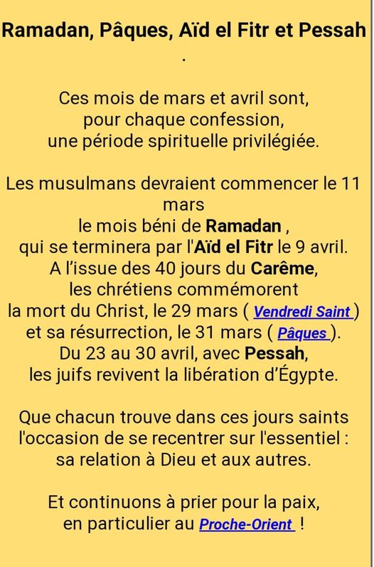 Retrouvez nos messages du Groupe #Interreligieux pour la Paix des #Yvelines sur gip78.fr

Demandez à recevoir notre newsletter (2fois/trimestre), rubriques Contact ou Adhésion

#AG Assemblée Générale à 20H (non 20h30) mardi #21mai 7bis rue Pierre Lescot <a href="/Versailles/">Versailles</a>