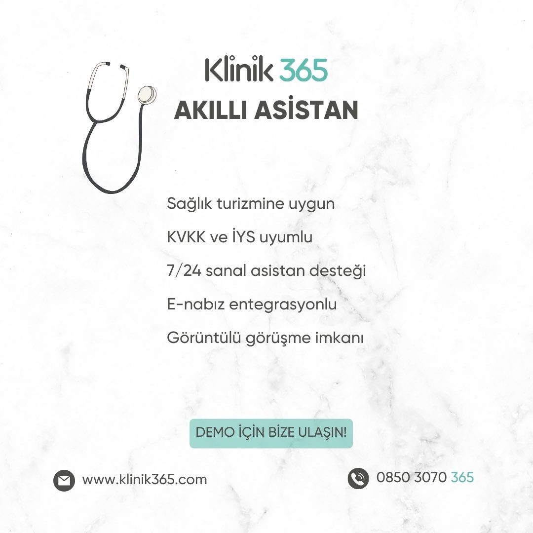 Klinik 365 Akıllı Asistan 👩‍💻🧑‍💻
Her nerede olursan ol, bizimle ol🤝
👉🏻 Demo İçin Bize Ulaşın.
☎️; 0850 307 0 365 
#klinik365 #onlinesağlık #sağlık #klinikpsikolog #doktor #onlinehospital #onlinedoktor #sağlıkturizmi #enabız #onlinedoctor #onlinedoctors #onlinepsikolog #healthcoach