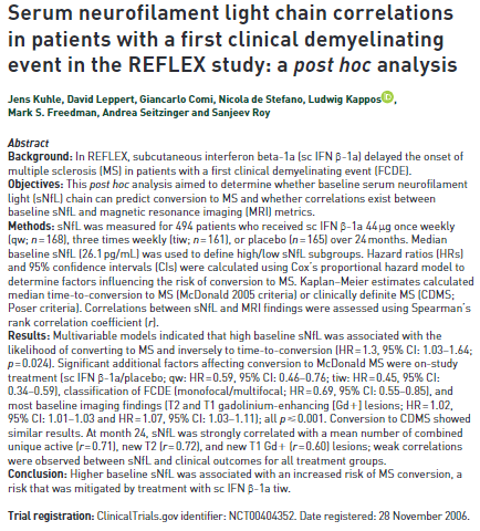 New online! Can serum neurofilament light (sNfL) chain level predict #MultipleSclerosis conversion, and can the conversion risk be mitigated by subcutaneous IFN β-1a? journals.sagepub.com/doi/full/10.11… 🔓