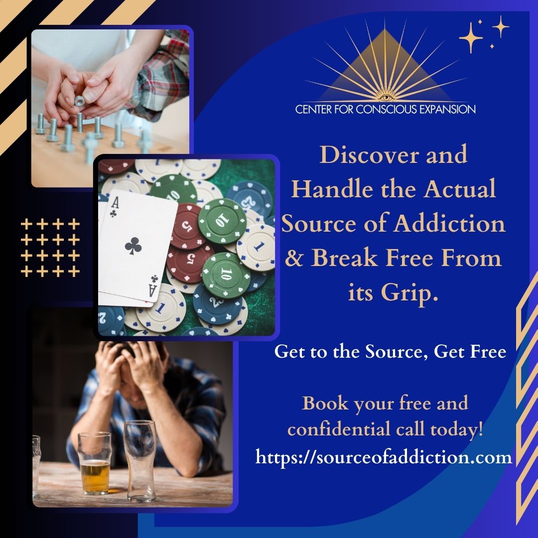 Addiction is a spiral of dependency that starts from craving and takes you beyond compulsion.

GET TO THE SOURCE GET FREE

Book a free & confidential call today.
SOURCEOFADDICTION.COM

#allanhendrickson #sourceofaddiction #lawofattraction #addiction #gambling