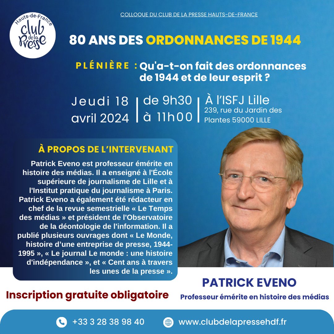 [#colloque2024 // 80 ans après, qu’a-t-on fait des ordonnances de 1944 ?] - 𝟭𝟴 𝗮𝘃𝗿𝗶𝗹 𝟮𝟬𝟮𝟰 à l'ISFJ - Institut Supérieur de Formation au Journalisme - Lille Qui sont les spécialistes invités à intervenir lors de ce colloque ? Découvrez ce matin @EvenoPatrick