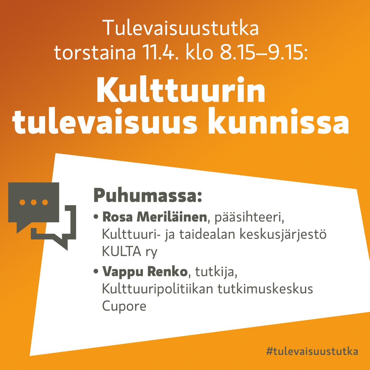 #Tulevaisuustutka-webinaarissa to 11.4. keskustellaan kulttuuripoliittisesta selonteosta ja #kulttuuri​n tulevaisuudesta Uudenmaan kunnissa. Kuulemme tulevista muutoksista ja kulttuurin alueellisista rakenteista. Lisätietoja tilaisuudesta: uudenmaanliitto.fi/kulttuurin-tul… #Uusimaa