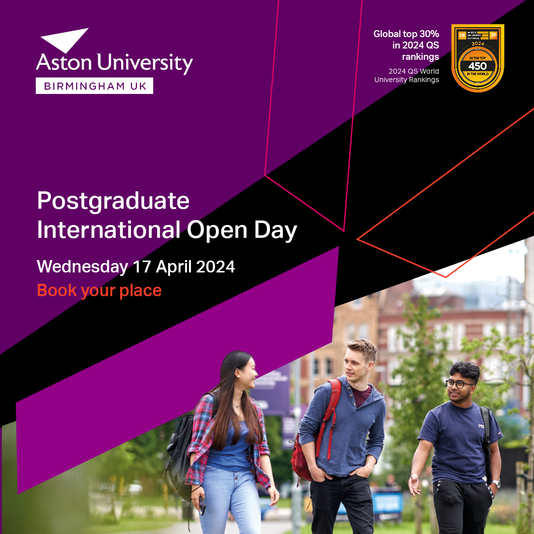 Have you booked your place for our Postgraduate International Open Day?👀 If you are a UK-based international student, then this event is for you! Fulfil your potential with Aston University. Book your place here: aston.ac.uk/open-days/post…