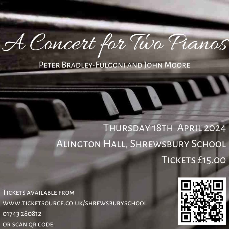 We are delighted to be welcoming back A Concert for Two Pianos given by Peter Bradley-Fulgoni and John Moore this month - scan the QR code to book your tickets