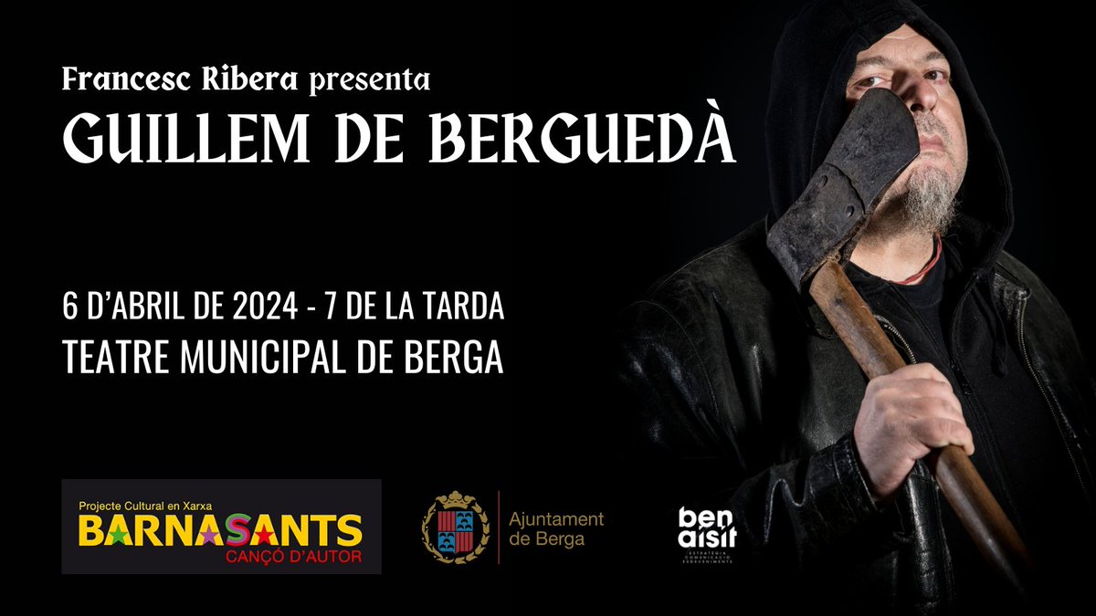 Aquest dissabte presentaré el nou espectacle Guillem de Berguedà. No us ho perdeu! Entrades➡️ticketara.com/esdeveniment/g…