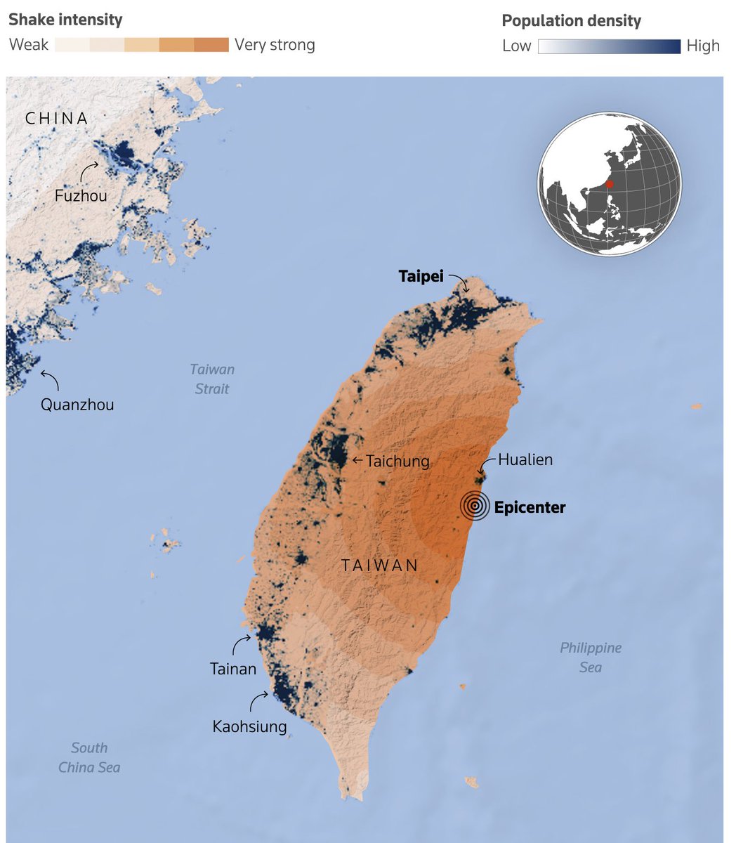 Strong earthquake hits Taiwan, the strongest to hit the island in about 25 years. reuters.com/world/asia-pac… Good graphics by @vijdankawoosa @ReutersGraphics