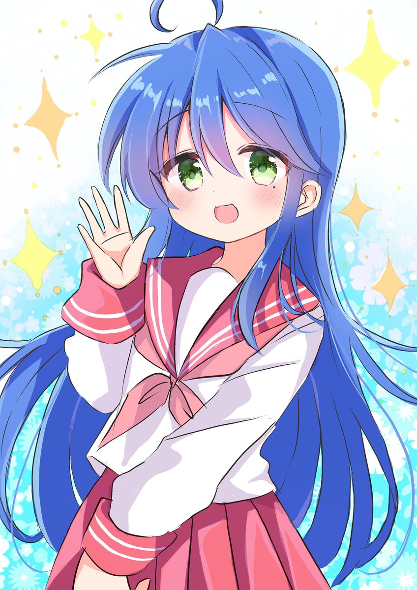 izumi konata 1girl solo long hair looking at viewer blush smile open mouth  illustration images