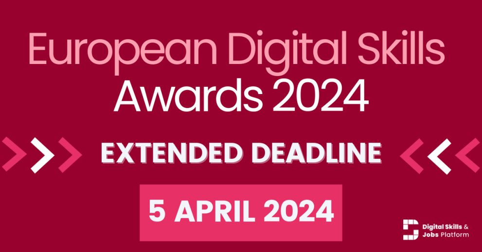 Did you wish to participate in the #EDSA24, but couldn't apply on time? Do not worry, the deadline has been extended: 🗓️ Friday 5 April ⏰ 18:00 CET Ready to showcase your work? Here for more 👉 digital-skills-jobs.europa.eu/en/european-di…