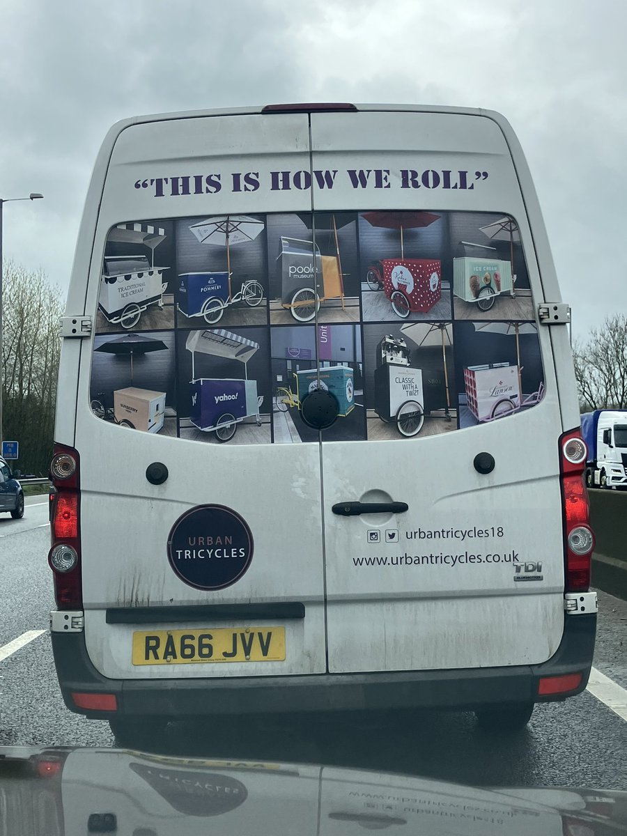 Urban Tricycles stuck behind their van on M6 are they delivering one of their specialist tricycles, what do you think?