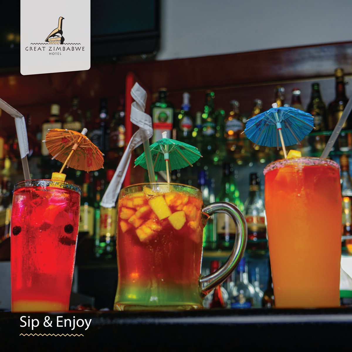 Whether you prefer a refreshing mocktail or a sophisticated blend, every sip is an invitation to enjoy the moment.​

 #Sip #Enjoy #Refresh #Blend  #Masvingo #GreatZimbabweHotel #ProudlyAfricanSun #ExperienceExploreEnjoy