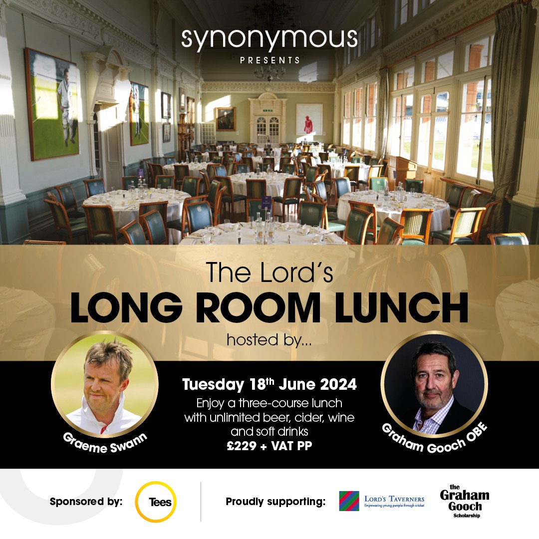 Join cricket legends @Swannyg66 and Graham Gooch for an exclusive lunch in the Long Room at the @HomeOfCricket, as they share a wealth of stories from on and off the pitch. ⏰Tuesday 18 June Book now 👇 becomesynonymous.com/lords-long-roo… @BeSynonymous