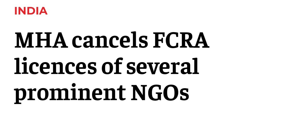 MHA cancelled FCRA license of 5 NGOs for alleged involvement in religious conversion & misuse of foreign grants. Look at the names of NGOs. Social service, health, society are written in their names: 1. Evangelical Fellowship of India. 2. Church Auxiliary for Social Action.…