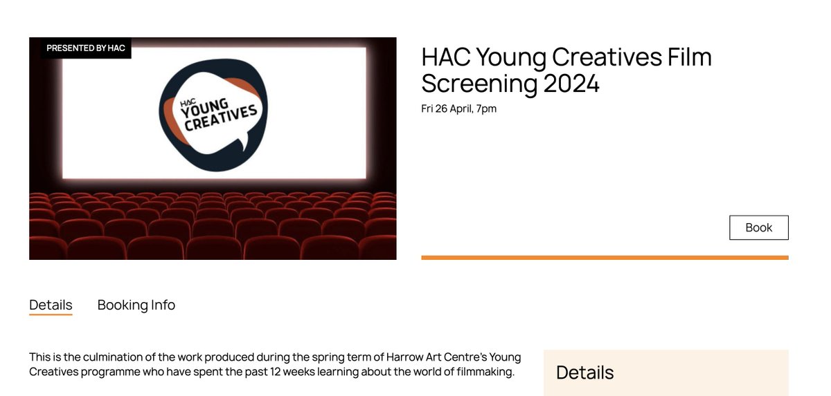 You can now book a ticket for the FREE screening of our short films created with the @HarrowArts Young Creatives & @LungTheatre ‼️ Nab your ticket below for the screening on Friday 26th April at 7pm👇👇 harrowarts.com/whats-on/event…