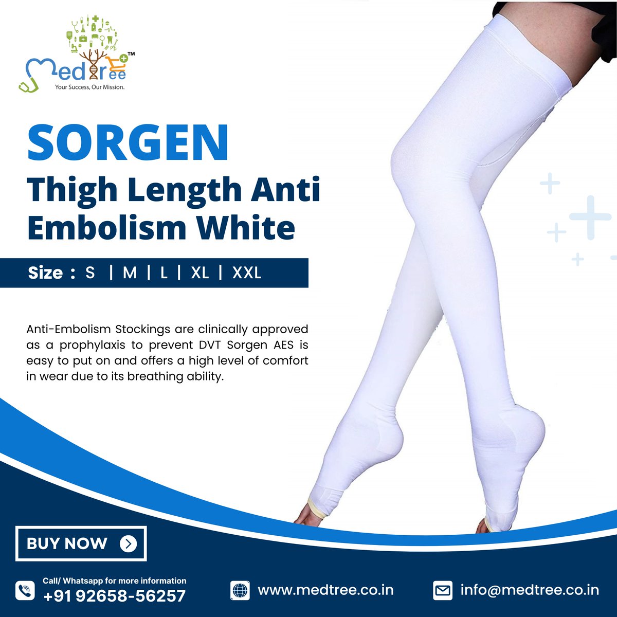 Sorgen Thigh Length Anti Embolism White
Buy Now: medtree.co.in/product/sorgen…

#stockings #thighlength #compressionstockings #medicalstockings #compression #compressionsocks #healthcare #HealthcareProducts #sorgen #OrthopedicCare #orthopedics #orthopaedics #MedTree #medtreeindia