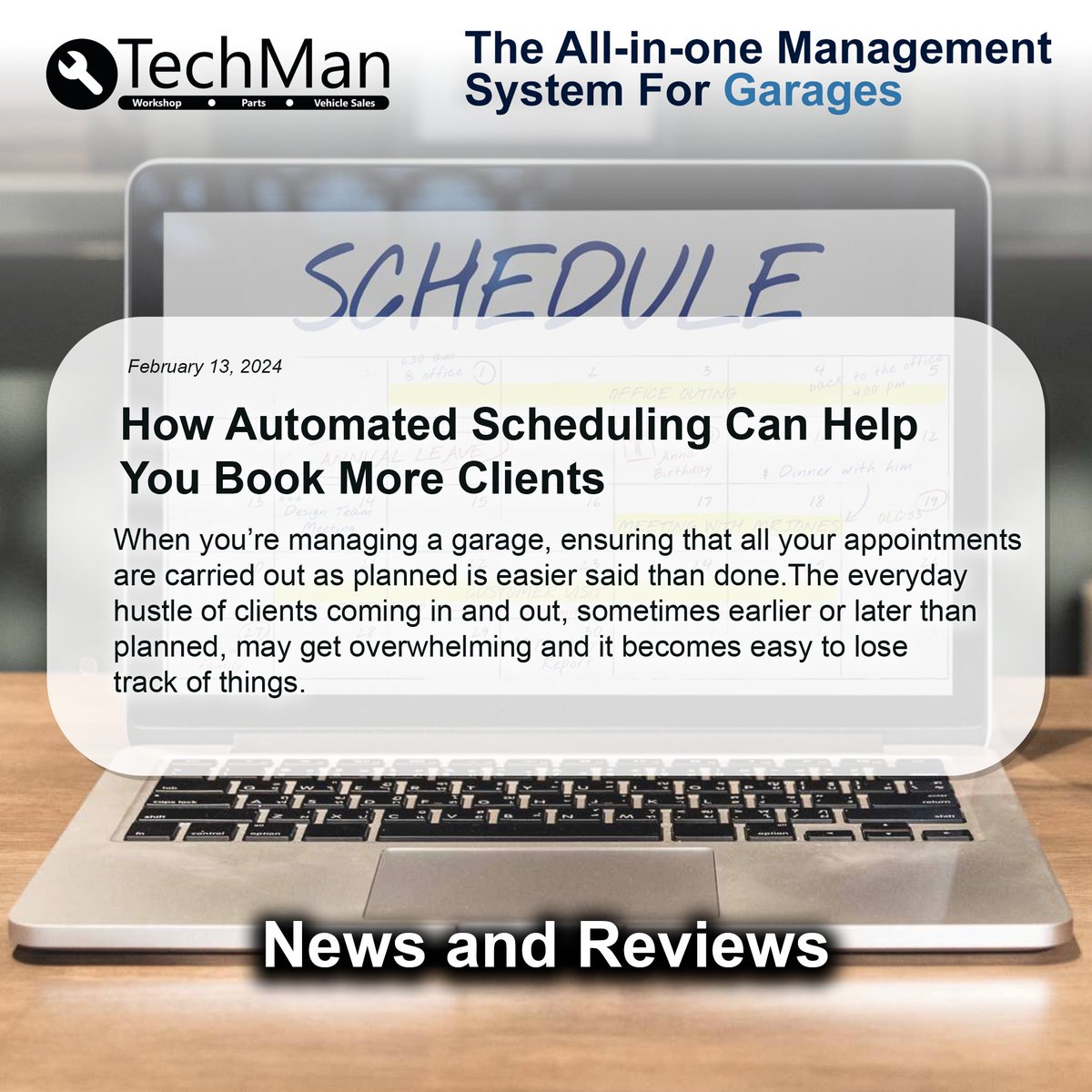 Struggling to keep up with your garage appointments? 🤯

Discover the benefits of automated scheduling in our latest blog.

Learn how it can streamline your operations and keep your business running smoothly, here: techmangms.com/automated-sche…

#TechMan #Scheduling #GMS