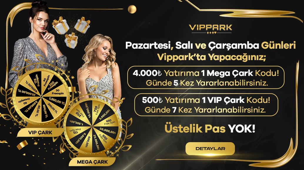 📢 Haftanın Şanslı Günleri Vippark’ta Sizi Bekliyor! 📅 Pazartesi, Salı ve Çarşamba günleri; - 4000₺ Yatırımınıza 1 Mega Çark Kodu! - 500₺ Yatırımıza 1 Vip Çark Kodu! 💎 Üstelik Pas YOK! kisalt.gg/viptwt 👑 CASINO’DA FARK VIPPARK!