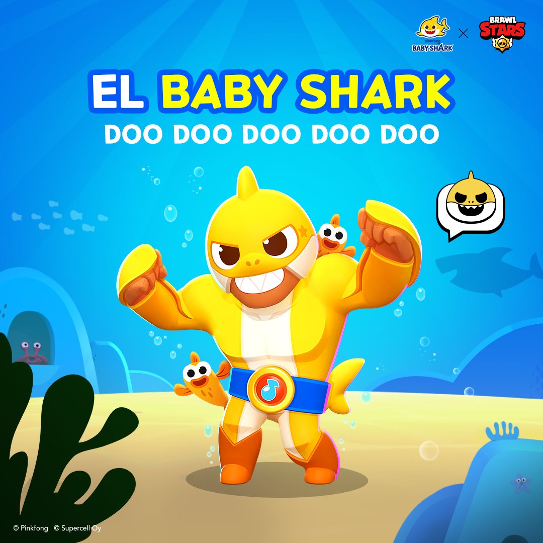 El Baby Shark is coming💥 Get your El Baby Shark Skin in @BrawlStars now! #Pinkfong #BabyShark #BrawlStars #Collaboration #Game