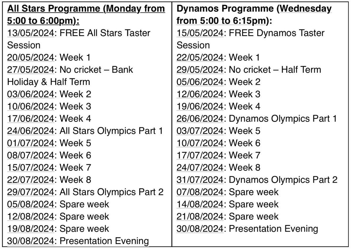 Beacon Cricket Club ๐ (@beaconcc) on Twitter photo Registration for our amazing ๐ <a href="/allstarscricket/">All Stars Cricket</a> & ๐ฅ <a href="/DynamosCricket/">Dynamos Cricket</a> programmes is open!
<a href="/beaconcc/">Beacon Cricket Club ๐</a> have reduced <a href="/ECB_cricket/">England and Wales Cricket Board</a>โs RRP of both courses to ยฃ25!
Free named shirt, plus we offer free sessions.
Sign up for a summer of fun by clicking on the QR codes! ๐ง๐ป๐ง๐ผ๐๐ฅ๐๐ Registration for our amazing ๐ <a href="/allstarscricket/">All Stars Cricket</a> & ๐ฅ <a href="/DynamosCricket/">Dynamos Cricket</a> programmes is open!
<a href="/beaconcc/">Beacon Cricket Club ๐</a> have reduced <a href="/ECB_cricket/">England and Wales Cricket Board</a>โs RRP of both courses to ยฃ25!
Free named shirt, plus we offer free sessions.
Sign up for a summer of fun by clicking on the QR codes! ๐ง๐ป๐ง๐ผ๐๐ฅ๐๐