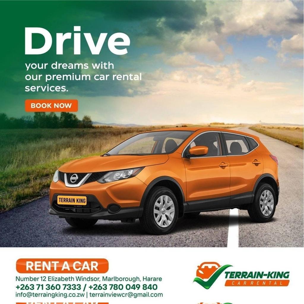 Drive your dreams with @TerrainRental 's premium rental services 

Come journey with us 

Book now
+263713607333 /+263780049840

#terrainkingcarrental #JourneywithUs #affordabletravel #CheapCarHire #carhire #cheapcarrental #SUVs #4x4 #AffordableCarRental #AffordableCarRental