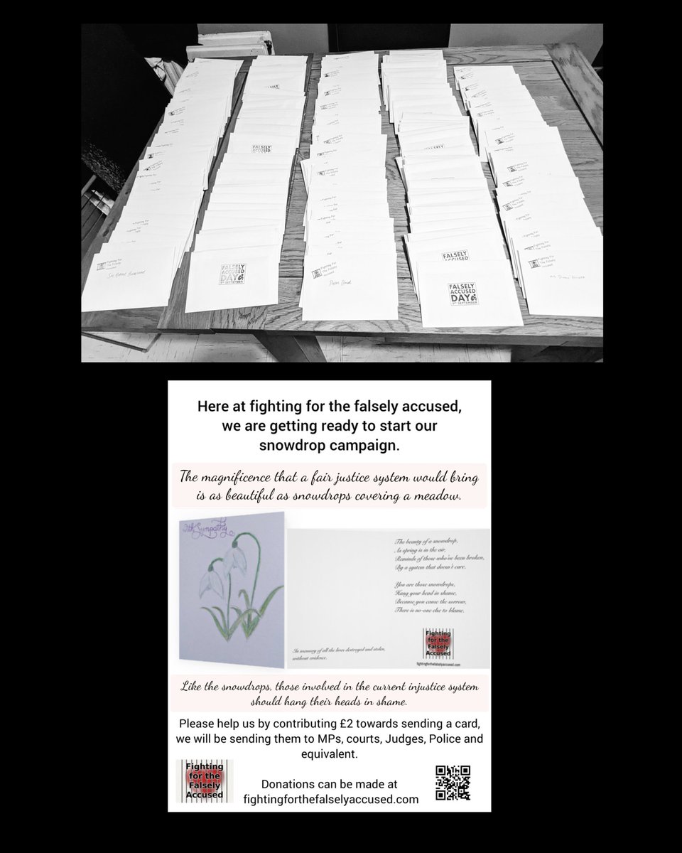 #snowdropcampaign 200 cards ready to go, 450 more to sort out, but that's a job for after the @FASOorg AGM, then off they fly to the #housesofparliament . Thank you for your kind donations to make this campaign a reality.
#fightingforthefalselyaccused #liescostlives