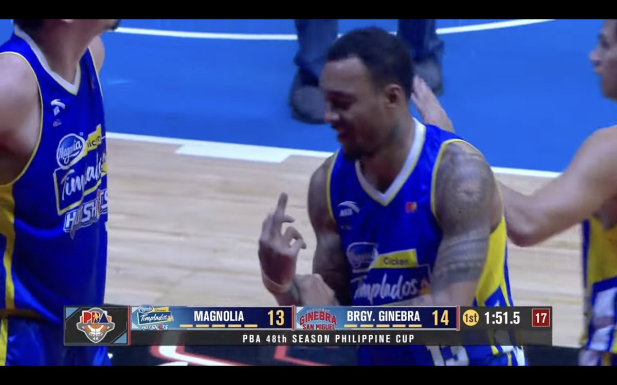 JUST IN: The PBA Commissioner's Office has suspended Calvin Abueva for one game for flashing the middle finger during Magnolia's game versus Ginebra last Sunday. He'll be out in their game against NLEX this Saturday. Abueva is also fined Php 20,000. @tiebreakertimes