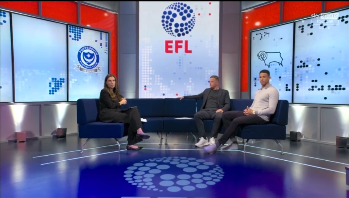 Enjoyable night of #EFL football @skysports with the top of the table clash between Portsmouth and Derby. Good to work alongside my old #LCFC teammate @RichieWe11ens and @emma_saund #SkySports #LeagueOne #DCFC #Pompey