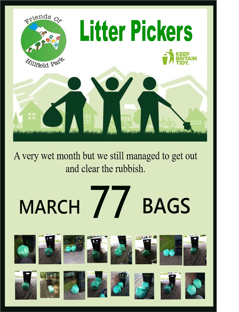 Rain or shine, the Friends of Hillfield Park are out in force! 77 bags of litter collected in March! #lovesolihull #lovesolihullparks #gbspringclean 💚