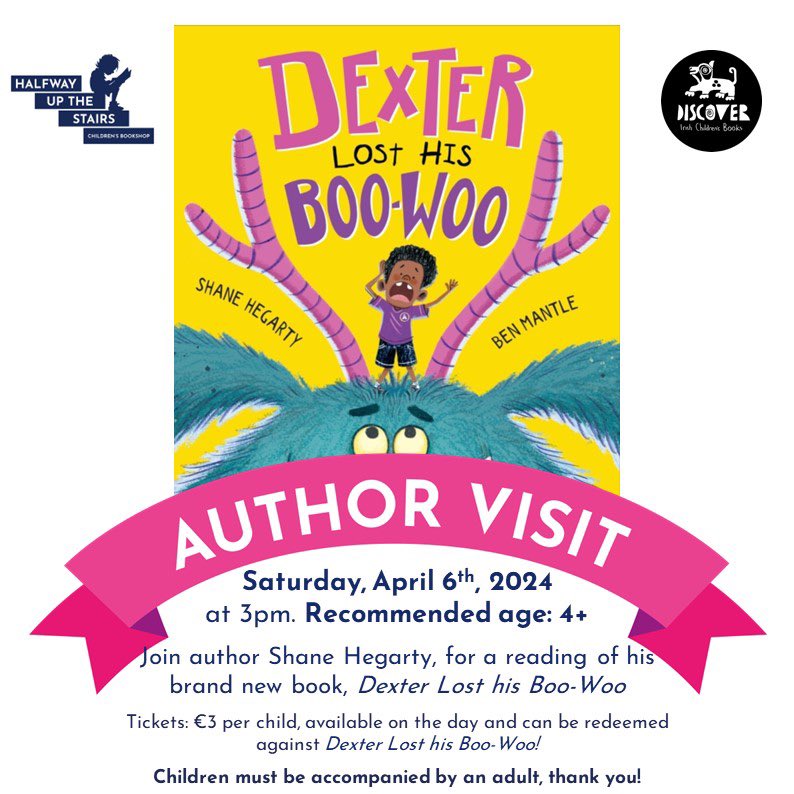 Join us at 3pm this Saturday for a fun event with @shanehegarty - can you join in the search for Dexter’s Boo-Woo?! You can order a signed dedicated copy here halfwayupthestairs.ie/product/978144… - just put the name in the Notes! @HachetteIre