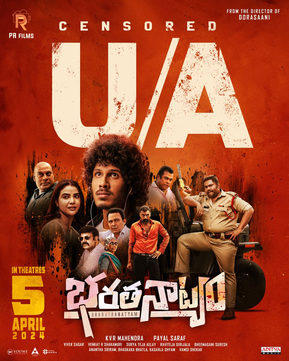 All set for the ultimate laugh riot. #BHARATHANATYAM censored with U/A.❤️‍🔥 In CINEMAS WW on April 5th💥 Book your tickets now 🎟️ linktr.ee/Bharathanatyam… #BharathanatyamOnApril5th @suryatejaaelay @Minakshigoswamy @kvrmahendra @payalsaraaf @Hiteshsaraf14 #VivekSagar…