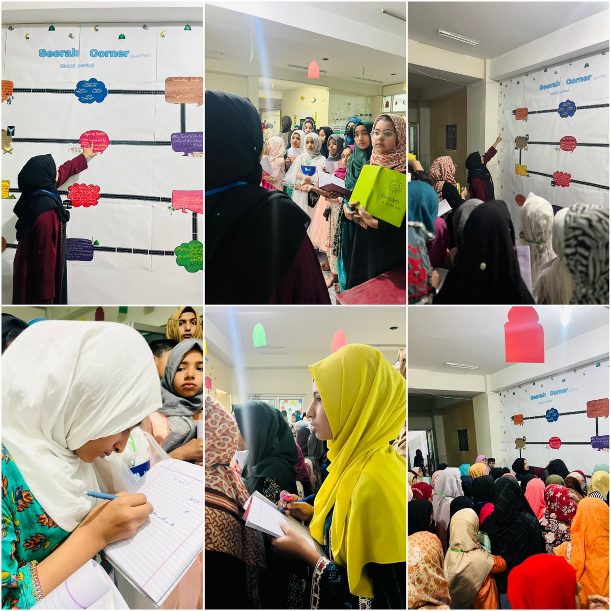 Day 4 at the Itikaf camp kicked off with a dynamic Seerah learning session led by Ms. Umm e Kalsoom. Engaging our young muatkifs, she delved into the Makki and Madinan periods of Prophet Muhammad's ﷺ life, utilizing the vibrant Seerah corner of the Itikaf area. 🌟💯