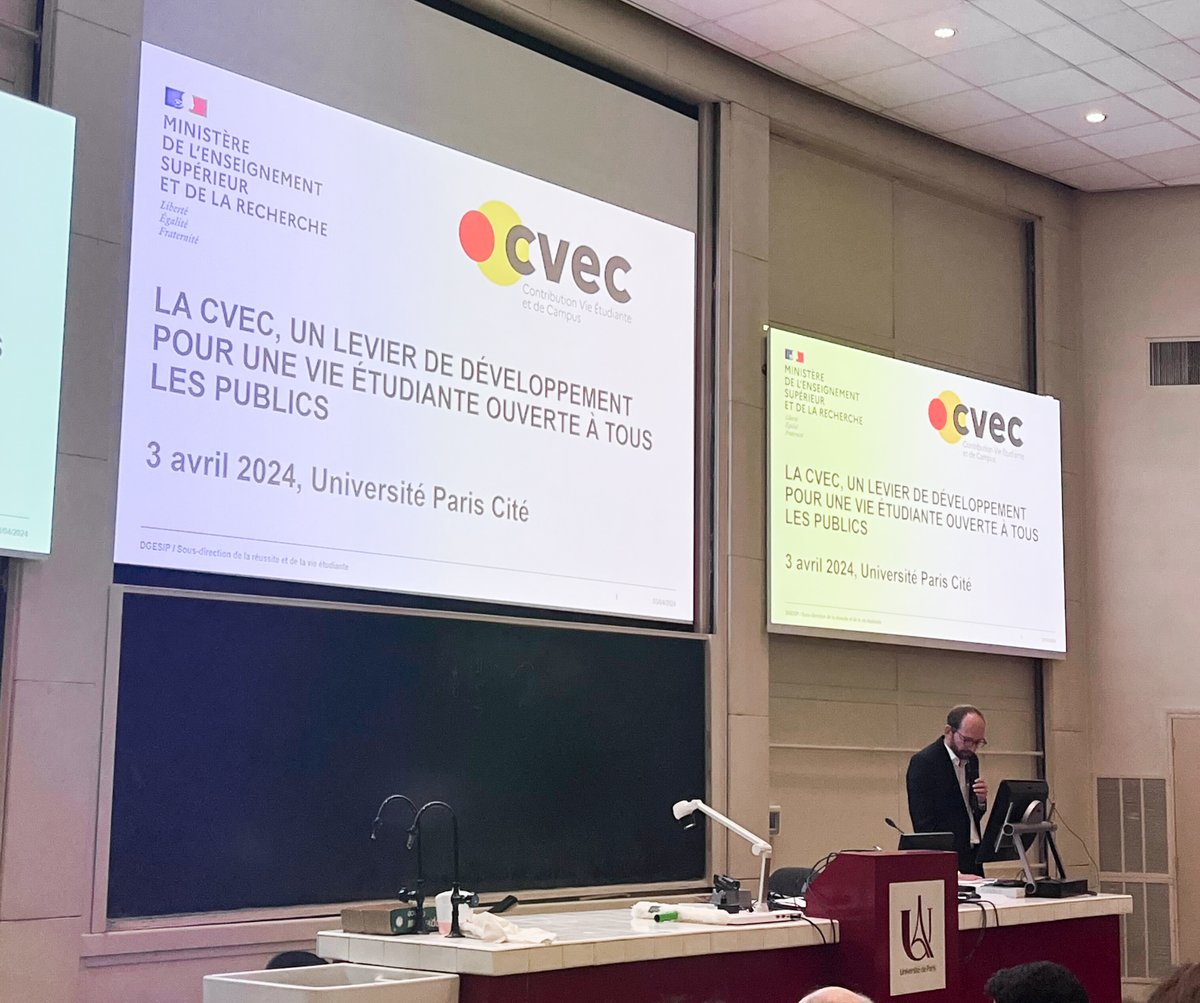 #VieEtudiante Le séminaire sur la Contribution vie étudiante et de campus #CVEC a lieu toute la journée à l'@univ_paris_cite. Véronique Bonnet : « Pour améliorer la diffusion de la CVEC, il s'agit avant tout de communiquer entre les acteurs, les écoles et univ, les #CROUS. »