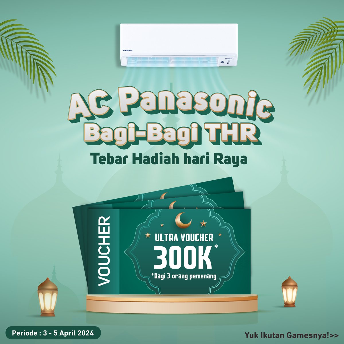 IDPanasonic's tweet image. Ayoo Raih THR 300k bagi 3 orang pemenang dengan hanya posting tebakan fungsi fitur AC Panasonic, tag @idpanasonic dan 3 teman kamu selama tanggal 3 - 5 April 2024.

Hanya berlaku di IG @idpanasonic ya!

#ACPanasonic
#WorryFree
#NyamannyaEkstra
#QualityAirForLife
#LiveYourBest