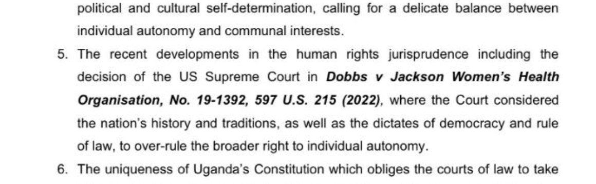 @WorldBank @UNAIDS_UG Noteworthy: #Uganda's Constitutional Court referring to Dobbs v. Jackson decision striking down right to abortion in U.S., as supportive of criminalization of #LGBTQ+ communities, is abhorrent. This is exactly the #Project2025 handbook of U.S. white, Christian extremist groups.