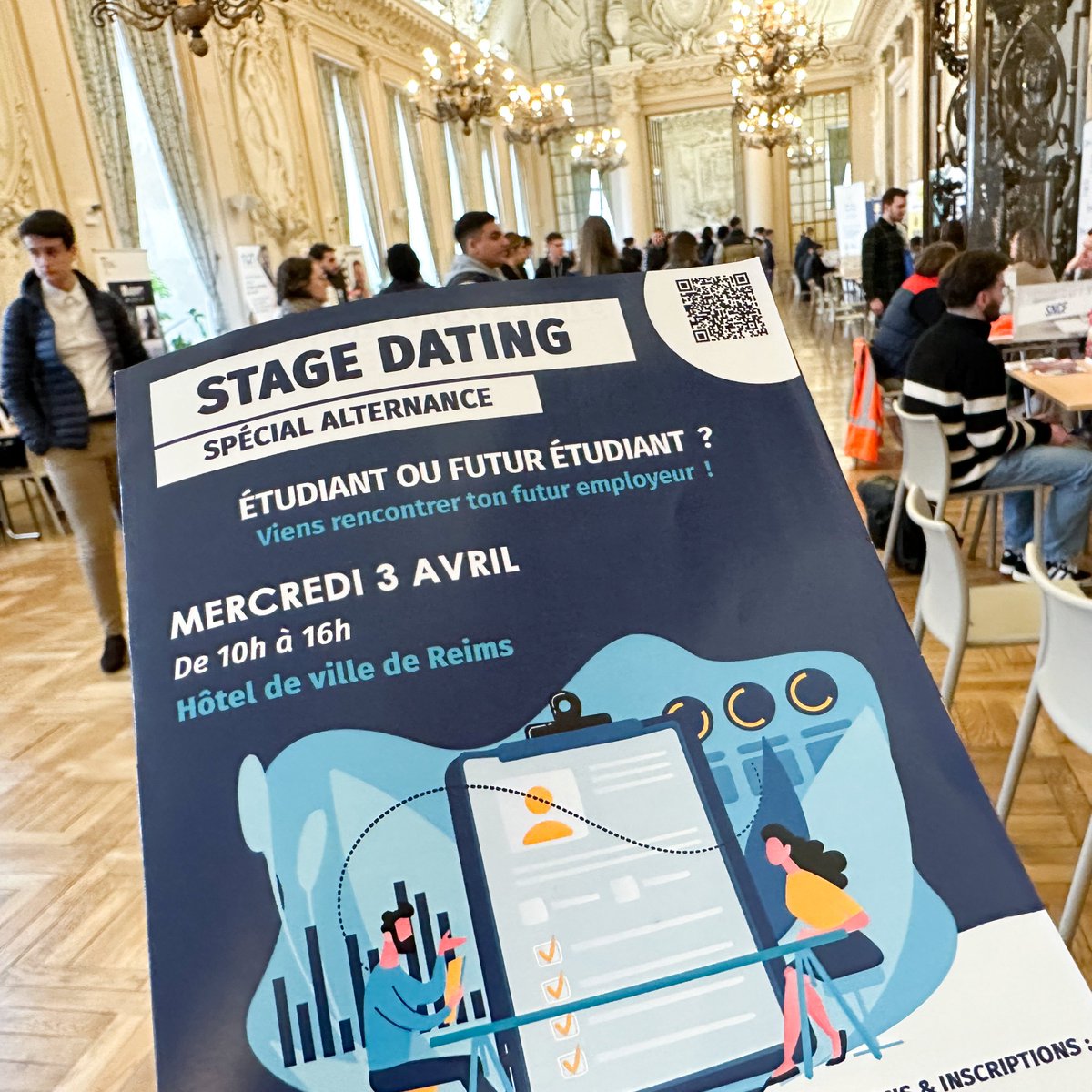 GrandReims's tweet photo. Vous êtes à la recherche d'un #stage ou d'une alternance ? Rendez-vous jusqu'à 16h, à l'hôtel de ville de #Reims pour le plus grand #forum inter-écoles de France ! Plus de 40 recruteurs y sont présents. #StageDating => Infos : https://t.co/NYZDLBw9Mk https://t.co/BzRs8GPekU