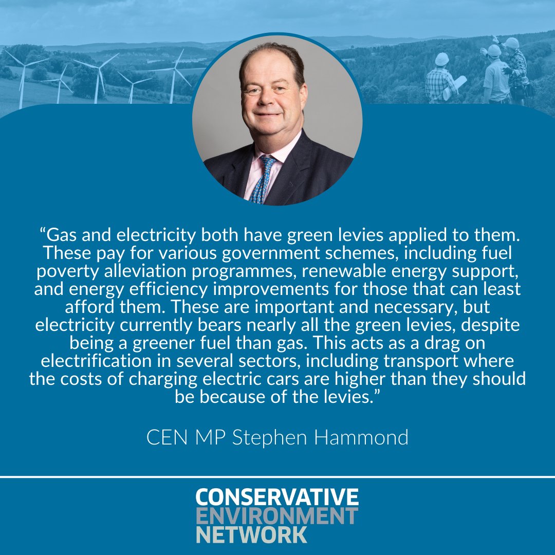 🚨 CAMPAIGN UPDATE The government is considering adopting CEN's policy to rebalance green levies. This will help: 🚗 Support heat pump and EV uptake 🏘️ Cut energy bills CEN MP @S_Hammond outlines why rebalancing levies will boost the EV market: 👉 politics.co.uk/mp-comment/202…