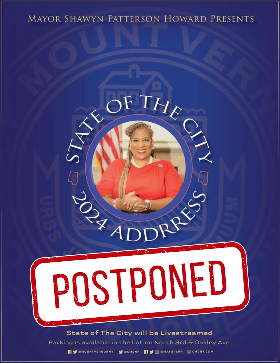 The State of the City Address has been postponed. More information about new date and time will be presented once confirmed. #cmvny #jewelofwestchester