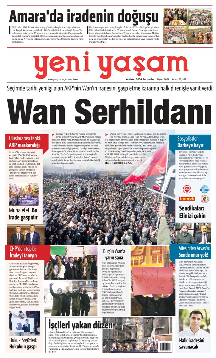 'Wan Serhildanı' manşetiyle yarın bayilerdeyiz