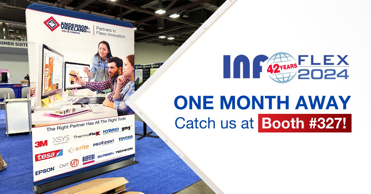 Cue the countdown— only one more month until the #INFOFLEX2024 Expo! The Anderson &amp; Vreeland, Inc. team is excited to share our revolutionary printing products and connect with fellow printing + packaging experts at booth #327.  
 forum.flexography.org/infoflex/exhib…