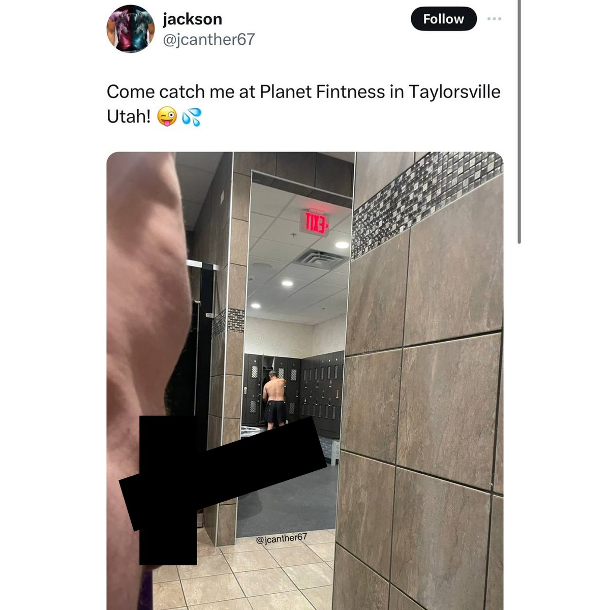 libsoftiktok's tweet image. SHOCKING: Disgusting p*rvert takes photos of his exposed p*n*s and m*st*rb*tes in front of customers at @PlanetFitness.

This is the environment that Planet Fitness fosters.

What's stopping these p*rverts from just walking into women's bathrooms at Planet Fitness? Is ANYONE safe